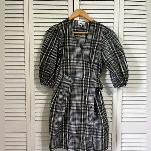 Ganni Black and White Plaid Mini Dress
